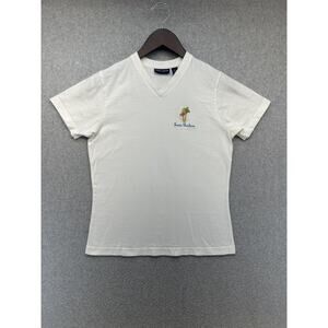 Sope Creek Womens T-Shirt V-Neck White Santa Barbra Palm Trees Top Small